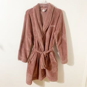 Calvin Klein Fuzzy Fleece Bathrobe Self Tie Belt Attached Belt Loops Side Pocket